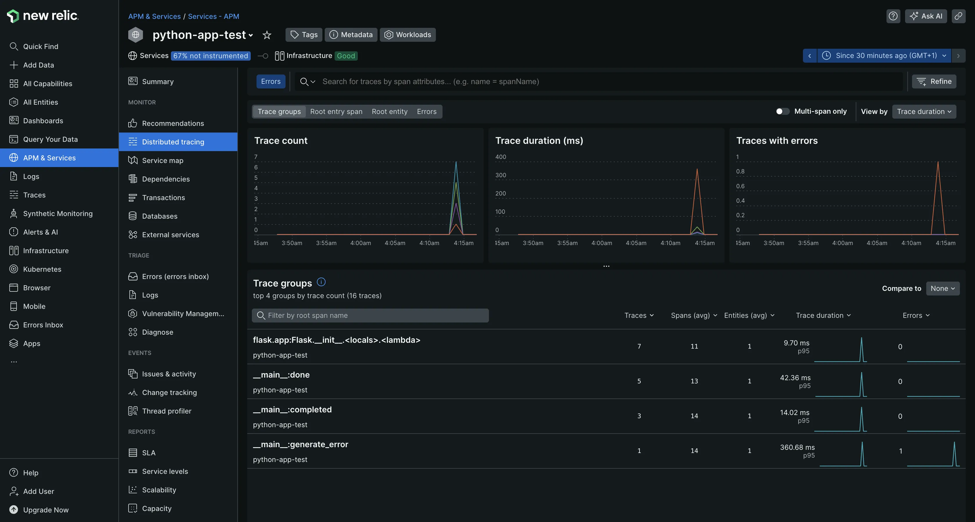 Tracing information from my application in New Relic’s APM