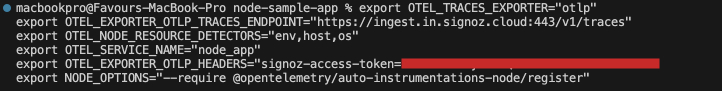 Variables configurations exported in terminal