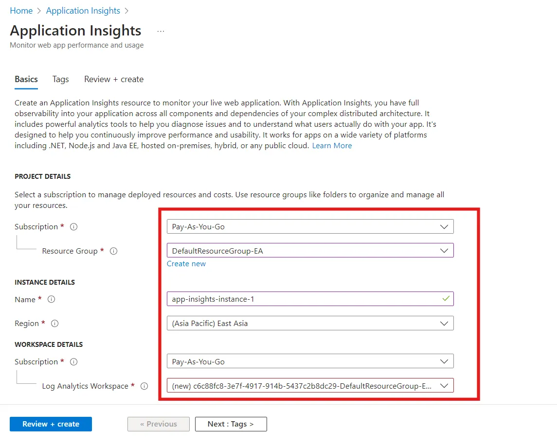 Creating an Application Insights in Azure