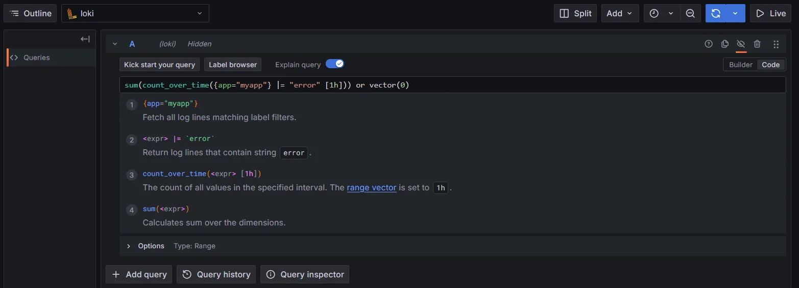 Combining queries in Loki LogQL