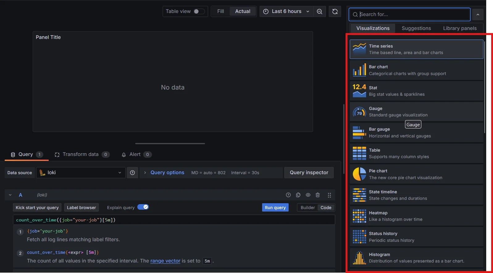 Choosing Visualization Type in Grafana Dashboard